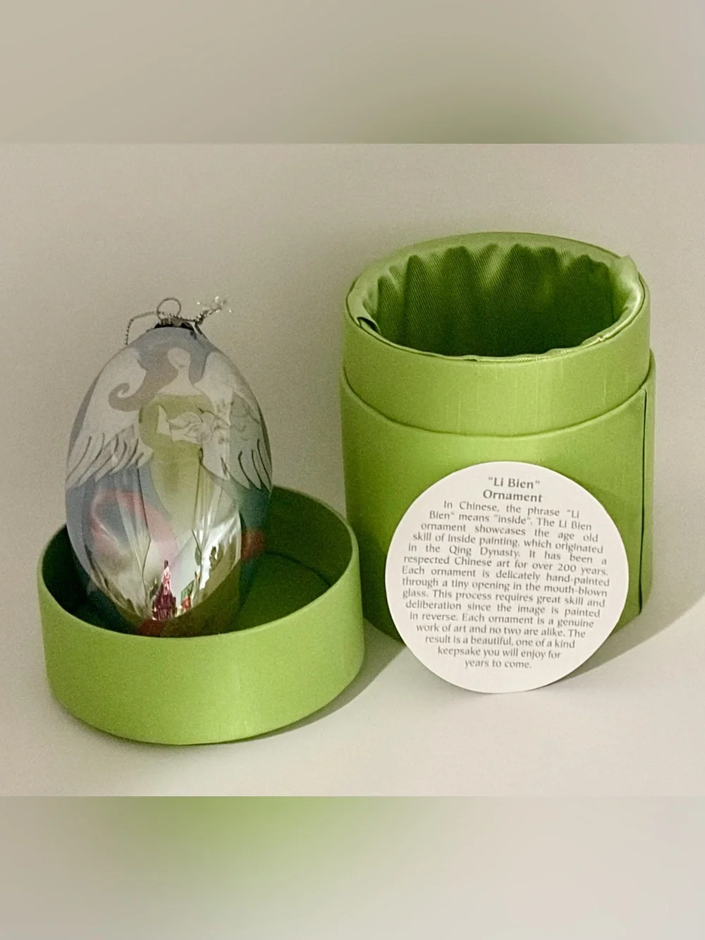 Pier 1 Angel Teardrop 2006 Hand Painted Li Bien Glass Christmas Ornament in Box